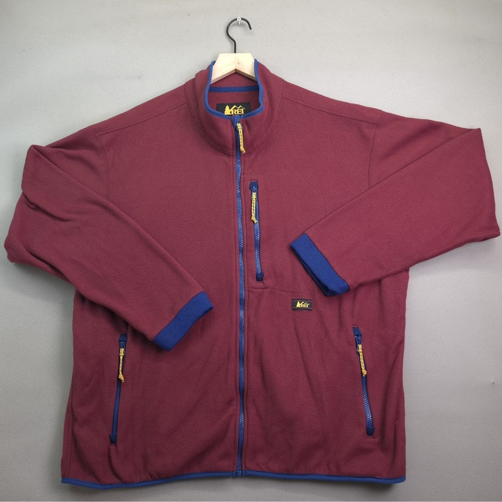 Vintage REI Polartec Fleece Jacket Mens XL Burgundy Blue Full Zip Outdoor Coat X